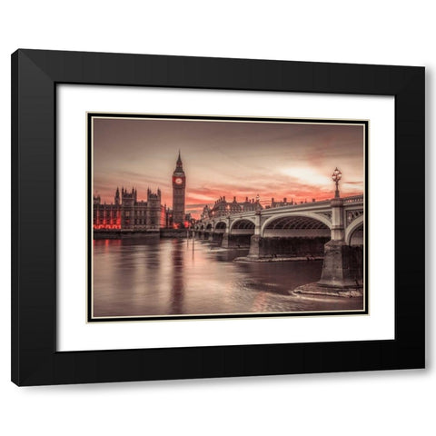 Westminster bridge and Big Ben from Thames promenade, London, UK Black Modern Wood Framed Art Print with Double Matting by Frank, Assaf