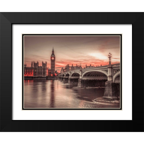Westminster bridge and Big Ben from Thames promenade, London, UK Black Modern Wood Framed Art Print with Double Matting by Frank, Assaf