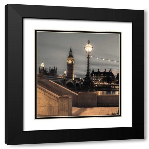 Westminster bridge and Big Ben from Thames promenade, London, UK Black Modern Wood Framed Art Print with Double Matting by Frank, Assaf