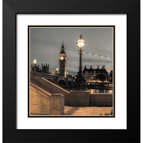 Westminster bridge and Big Ben from Thames promenade, London, UK Black Modern Wood Framed Art Print with Double Matting by Frank, Assaf
