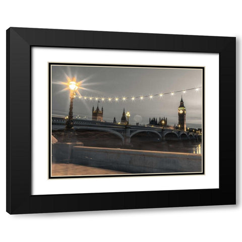 Westminster bridge and Big Ben from Thames promenade, London, UK Black Modern Wood Framed Art Print with Double Matting by Frank, Assaf