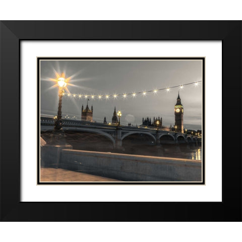 Westminster bridge and Big Ben from Thames promenade, London, UK Black Modern Wood Framed Art Print with Double Matting by Frank, Assaf