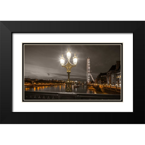 Street lamp with London Eye, London, UK Black Modern Wood Framed Art Print with Double Matting by Frank, Assaf