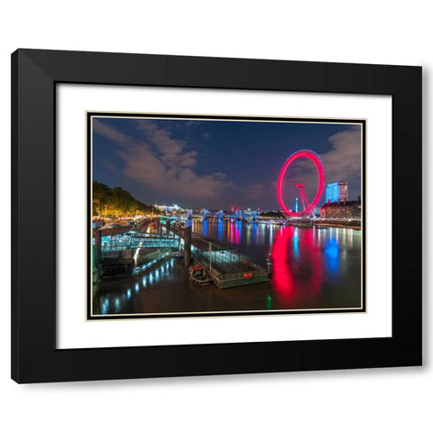 London city skyline with London Eye over river Thames, UK Black Modern Wood Framed Art Print with Double Matting by Frank, Assaf