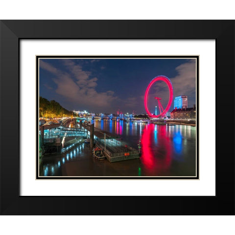 London city skyline with London Eye over river Thames, UK Black Modern Wood Framed Art Print with Double Matting by Frank, Assaf