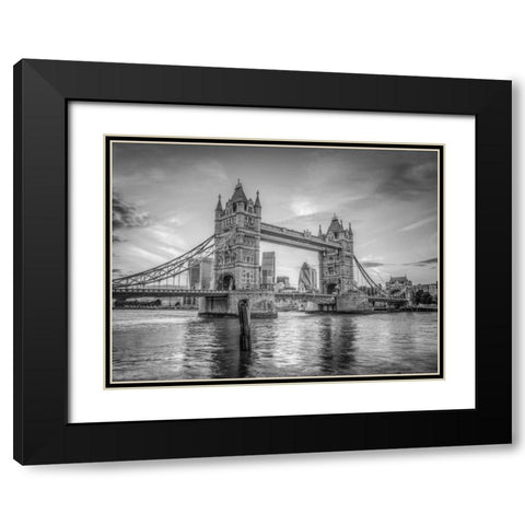 Famous Tower Bridge over River Thames, London, UK Black Modern Wood Framed Art Print with Double Matting by Frank, Assaf