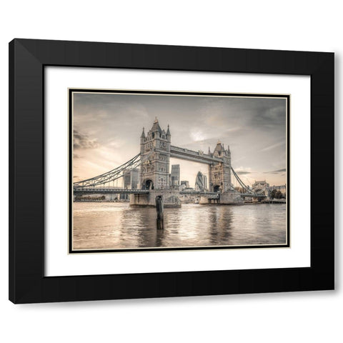 Tower Bridge over River Thames-London Black Modern Wood Framed Art Print with Double Matting by Frank, Assaf