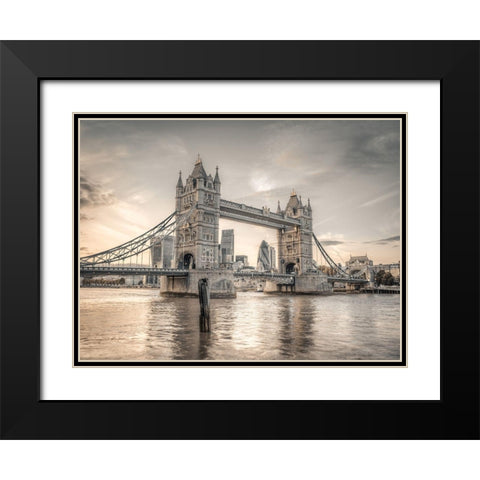 Tower Bridge over River Thames-London Black Modern Wood Framed Art Print with Double Matting by Frank, Assaf