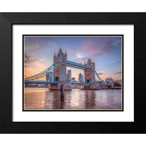 Famous Tower Bridge over River Thames, London, UK Black Modern Wood Framed Art Print with Double Matting by Frank, Assaf