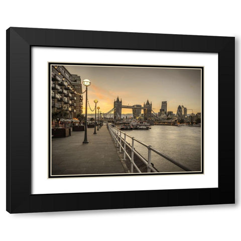 London Riverside Promenade with Tower bridge Black Modern Wood Framed Art Print with Double Matting by Frank, Assaf