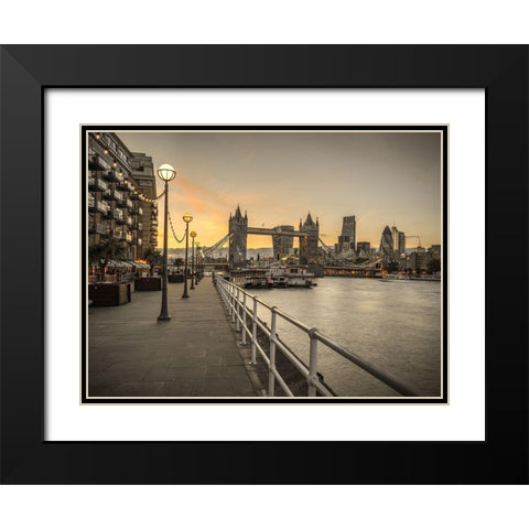 London Riverside Promenade with Tower bridge Black Modern Wood Framed Art Print with Double Matting by Frank, Assaf
