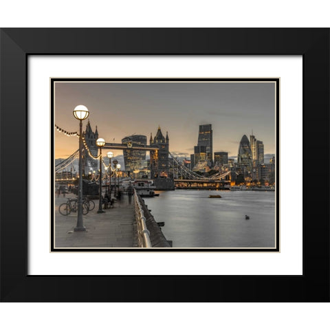London Riverside Promenade with Tower bridge Black Modern Wood Framed Art Print with Double Matting by Frank, Assaf