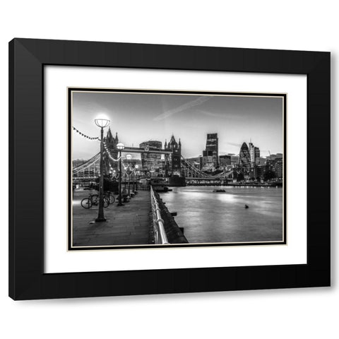London Riverside Promenade with Tower bridge Black Modern Wood Framed Art Print with Double Matting by Frank, Assaf