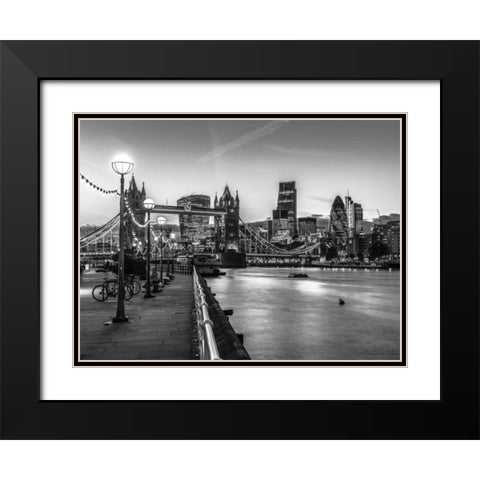 London Riverside Promenade with Tower bridge Black Modern Wood Framed Art Print with Double Matting by Frank, Assaf