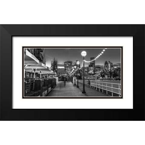 London Riverside Promenade with Tower bridge Black Modern Wood Framed Art Print with Double Matting by Frank, Assaf