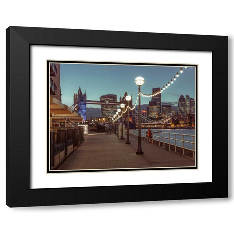 London Riverside Promenade with Tower bridge Black Modern Wood Framed Art Print with Double Matting by Frank, Assaf