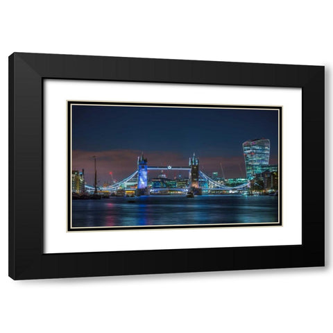 Famous Tower Bridge over River Thames, London, UK Black Modern Wood Framed Art Print with Double Matting by Frank, Assaf