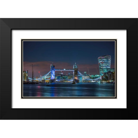 Famous Tower Bridge over River Thames, London, UK Black Modern Wood Framed Art Print with Double Matting by Frank, Assaf
