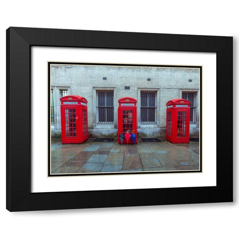 Telephone boxes with umbrellas Black Modern Wood Framed Art Print with Double Matting by Frank, Assaf