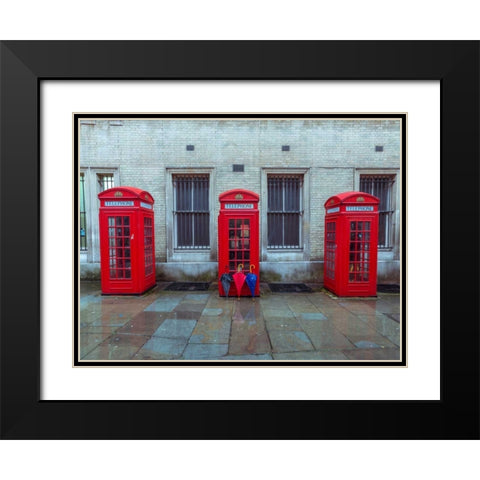 Telephone boxes with umbrellas Black Modern Wood Framed Art Print with Double Matting by Frank, Assaf