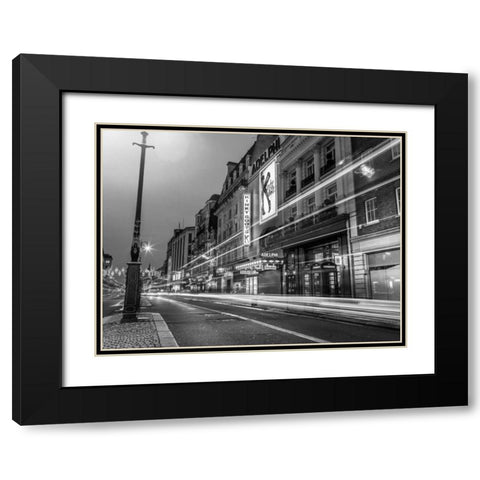 Black and white shot of London city street Black Modern Wood Framed Art Print with Double Matting by Frank, Assaf