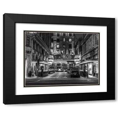 Black and white shot of London city street Black Modern Wood Framed Art Print with Double Matting by Frank, Assaf