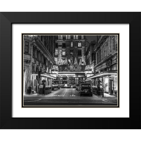 Black and white shot of London city street Black Modern Wood Framed Art Print with Double Matting by Frank, Assaf
