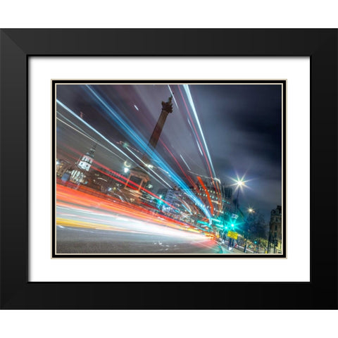 London city street with strip lights Black Modern Wood Framed Art Print with Double Matting by Frank, Assaf