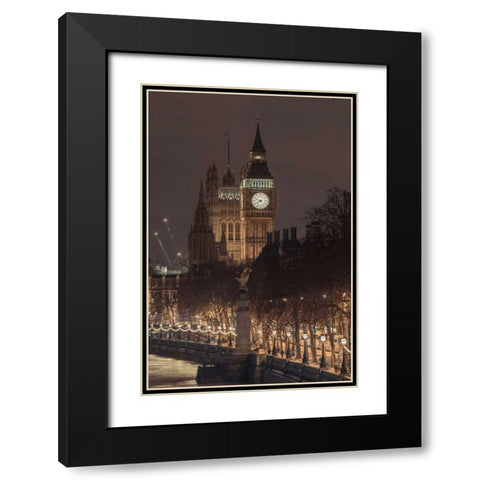 Evening view of Big Ben, London, UK, FTBR-1832 Black Modern Wood Framed Art Print with Double Matting by Frank, Assaf
