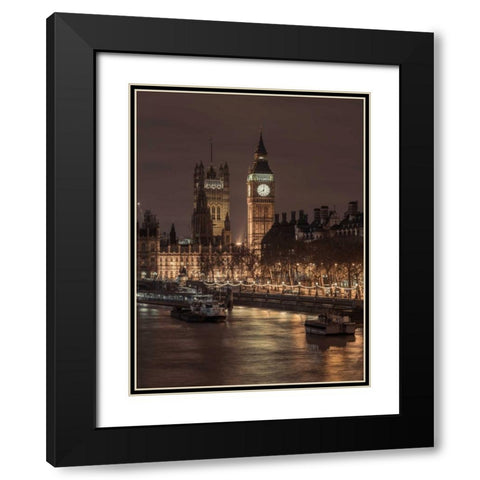 London cityscape with Big Ben and Westminster Abby Black Modern Wood Framed Art Print with Double Matting by Frank, Assaf