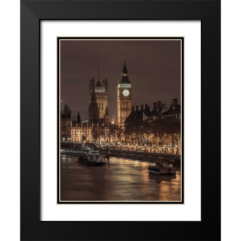 London cityscape with Big Ben and Westminster Abby Black Modern Wood Framed Art Print with Double Matting by Frank, Assaf