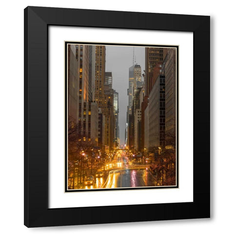 Evening view of streets of Manhattan, New York City Black Modern Wood Framed Art Print with Double Matting by Frank, Assaf