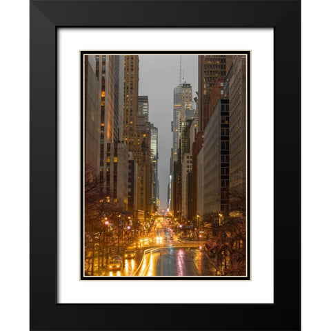 Evening view of streets of Manhattan, New York City Black Modern Wood Framed Art Print with Double Matting by Frank, Assaf
