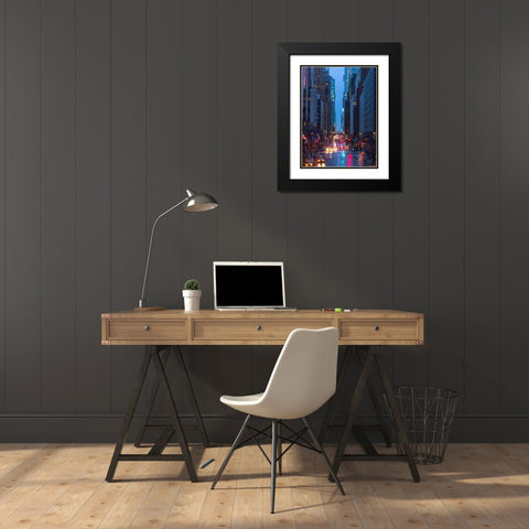 Evening view of streets of Manhattan, New York City Black Modern Wood Framed Art Print with Double Matting by Frank, Assaf