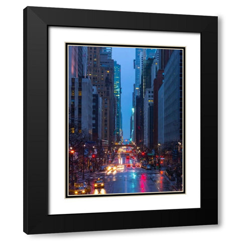 Evening view of streets of Manhattan, New York City Black Modern Wood Framed Art Print with Double Matting by Frank, Assaf