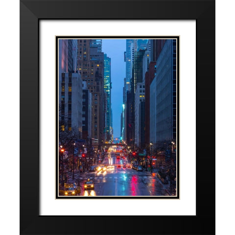 Evening view of streets of Manhattan, New York City Black Modern Wood Framed Art Print with Double Matting by Frank, Assaf