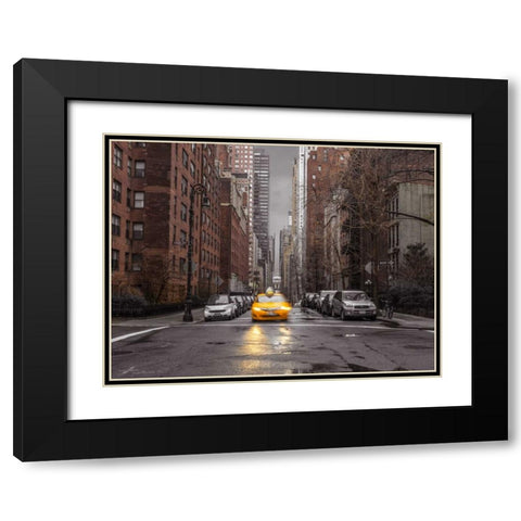 Streets of Manhattan with cars, New York City Black Modern Wood Framed Art Print with Double Matting by Frank, Assaf