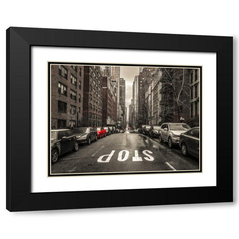 Streets of Manhattan with cars, New York City Black Modern Wood Framed Art Print with Double Matting by Frank, Assaf