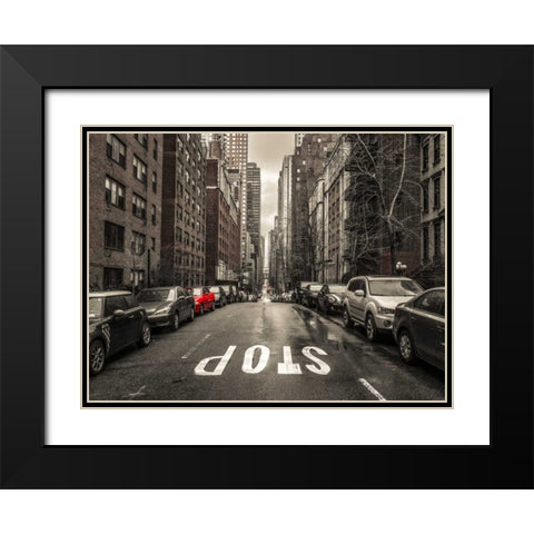 Streets of Manhattan with cars, New York City Black Modern Wood Framed Art Print with Double Matting by Frank, Assaf