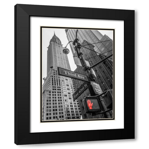 Street sign boards and Chrysler Building in New York city Black Modern Wood Framed Art Print with Double Matting by Frank, Assaf