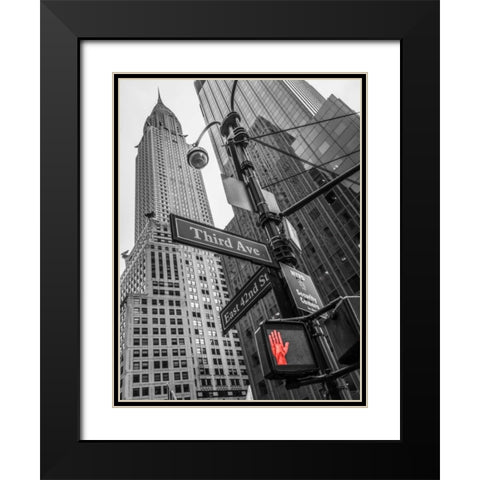 Street sign boards and Chrysler Building in New York city Black Modern Wood Framed Art Print with Double Matting by Frank, Assaf