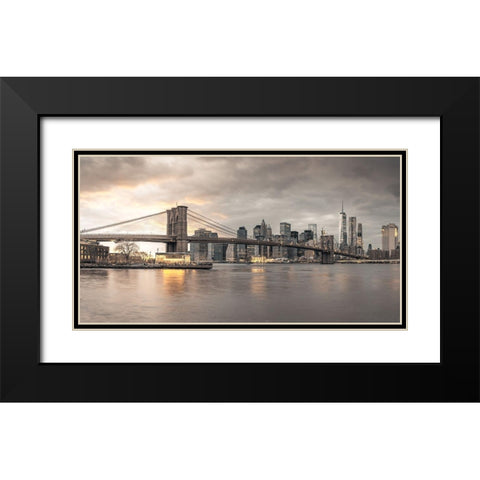 Brooklyn Bridge-New York Black Modern Wood Framed Art Print with Double Matting by Frank, Assaf