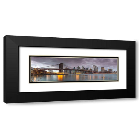 Brooklyn Bridge and Manhattan skyline, New York, FTBR-1835 Black Modern Wood Framed Art Print with Double Matting by Frank, Assaf