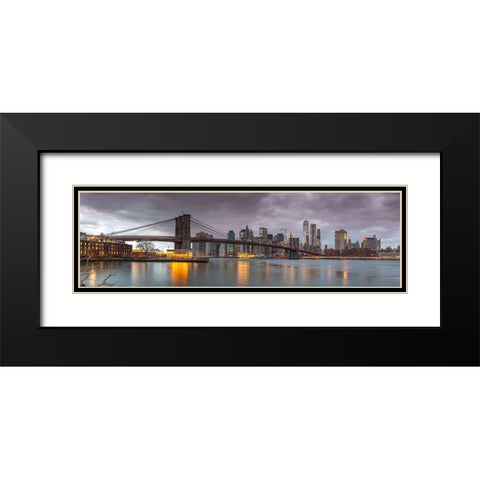 Brooklyn Bridge and Manhattan skyline, New York, FTBR-1835 Black Modern Wood Framed Art Print with Double Matting by Frank, Assaf