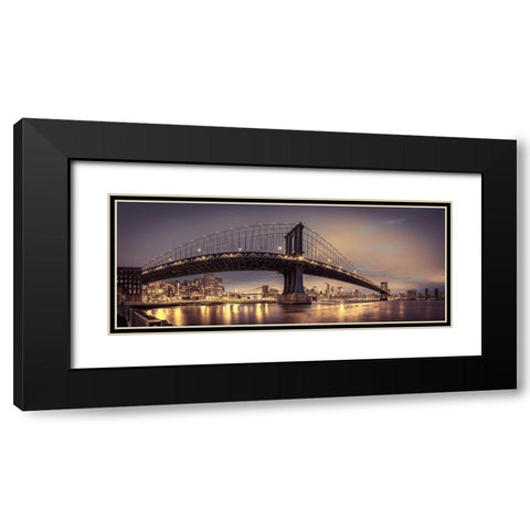 Manhattan bridge and New York city skyline, FTBR-1836 Black Modern Wood Framed Art Print with Double Matting by Frank, Assaf