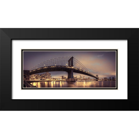 Manhattan bridge and New York city skyline, FTBR-1836 Black Modern Wood Framed Art Print with Double Matting by Frank, Assaf