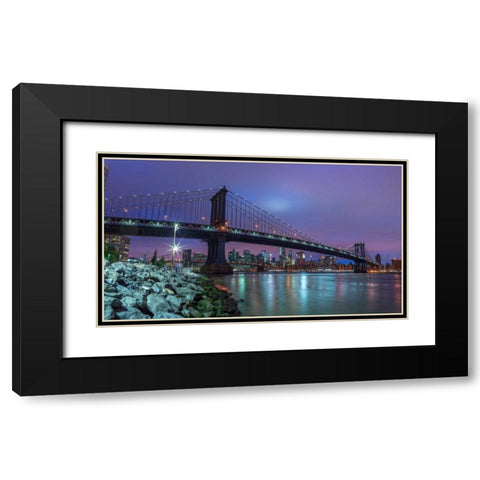 Manhattan bridge and New York city skyline, FTBR-1837 Black Modern Wood Framed Art Print with Double Matting by Frank, Assaf
