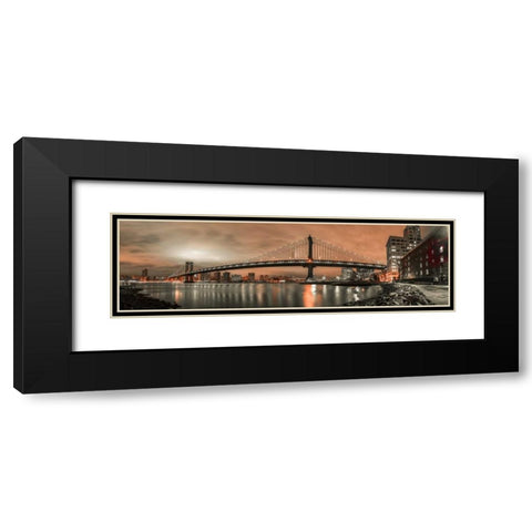 Manhattan bridge and New York city skyline Black Modern Wood Framed Art Print with Double Matting by Frank, Assaf