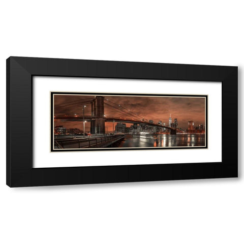 Brooklyn bridge over East river, New York Black Modern Wood Framed Art Print with Double Matting by Frank, Assaf