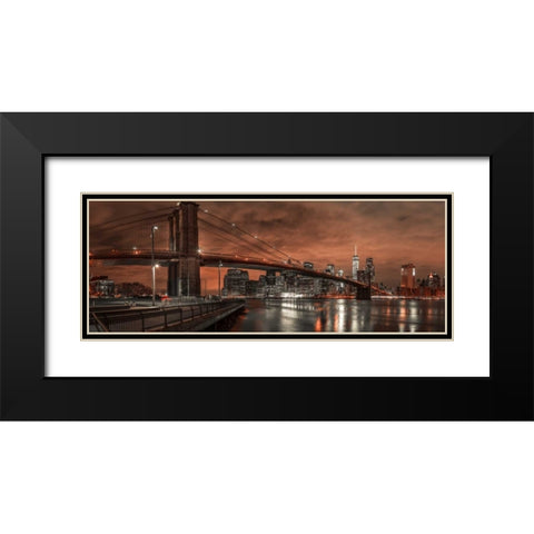 Brooklyn bridge over East river, New York Black Modern Wood Framed Art Print with Double Matting by Frank, Assaf
